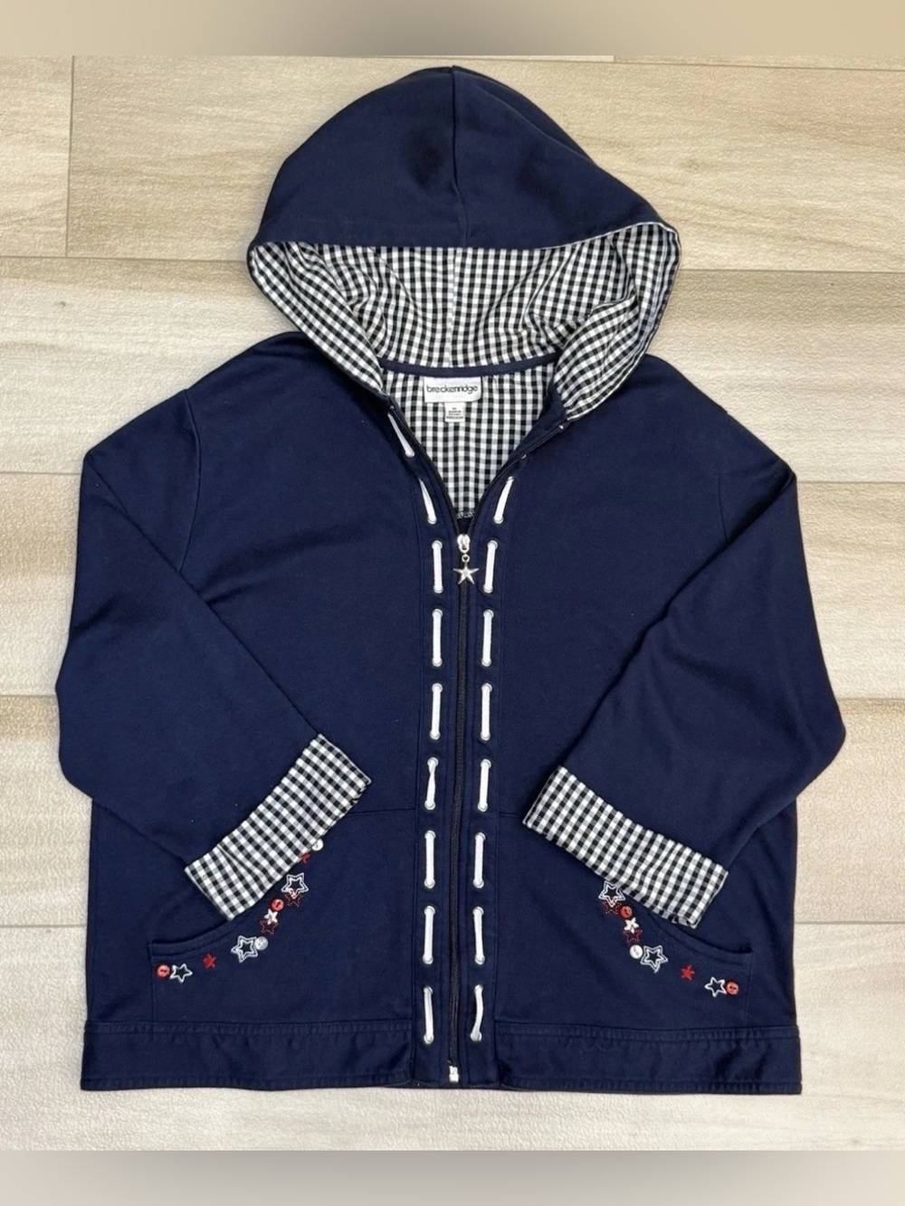Breckenridge Woman Navy Blue Hoodie Jacket
Full Zip XL Embroidered Grandmacore